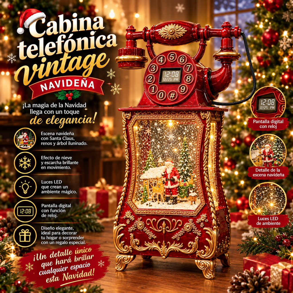 Cabina telefónica vintage navideña
