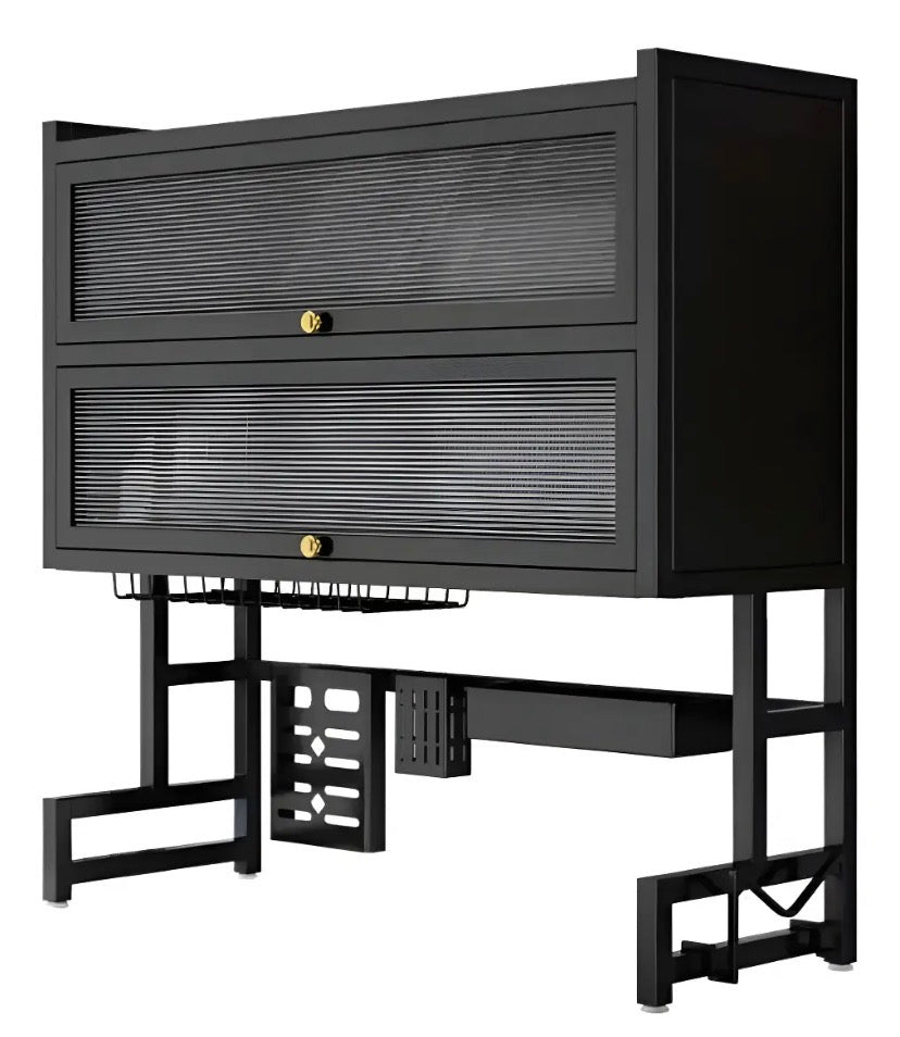 Escurridor de Platos Con Gabinete Doble Organizador Color Negro 65cm