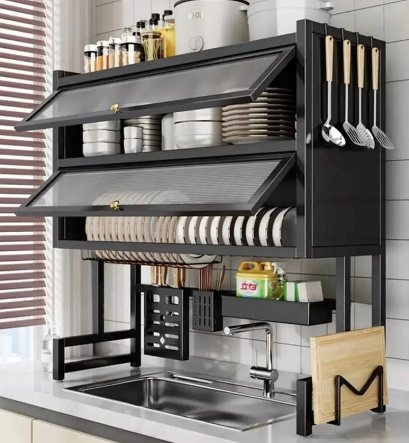 Escurridor de Platos Con Gabinete Doble Organizador Color Negro 65cm