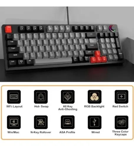 Teclado Mecánico Gamer RGB 98% – Red Switch