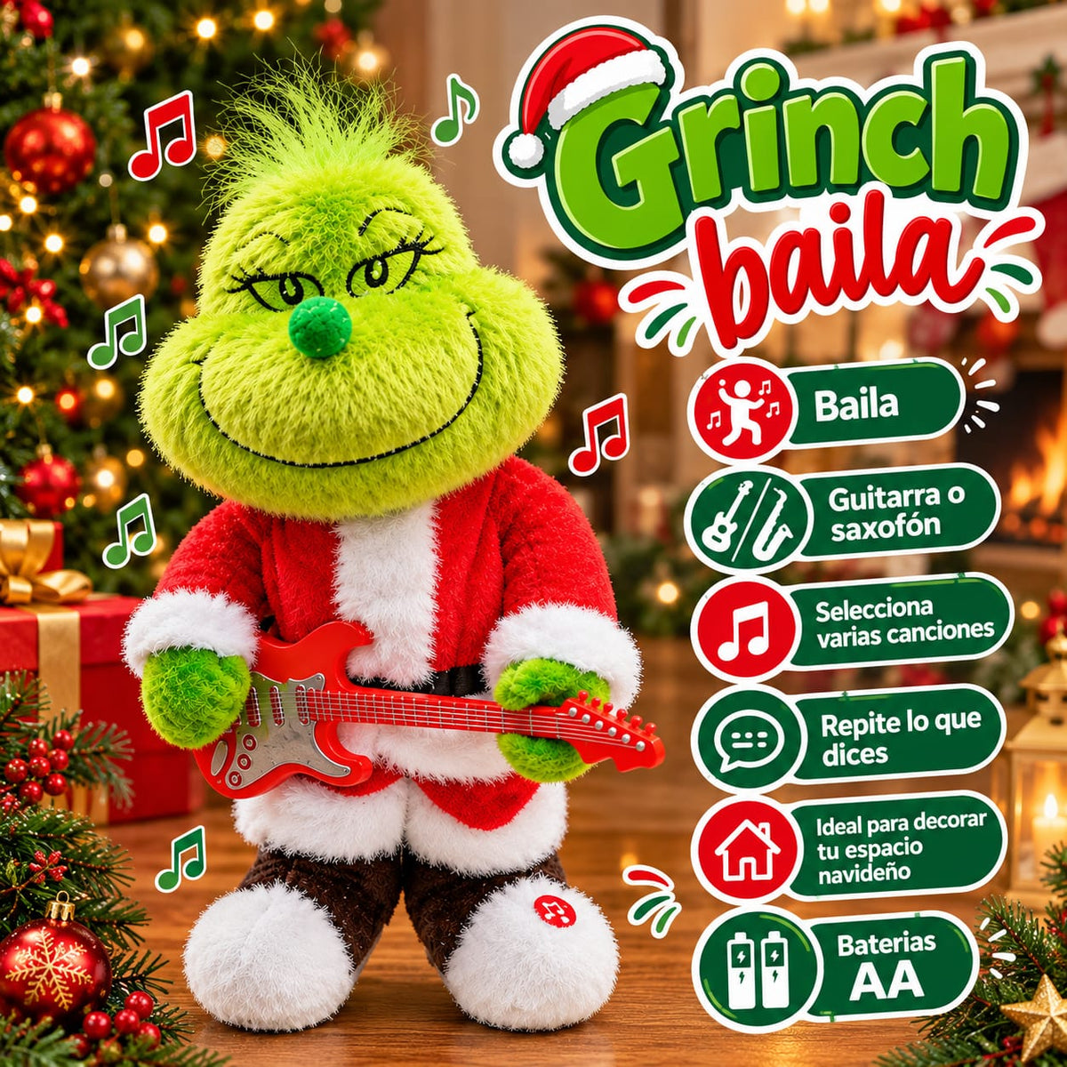 Grinch Navideño Musical con Guitarra o saxofón