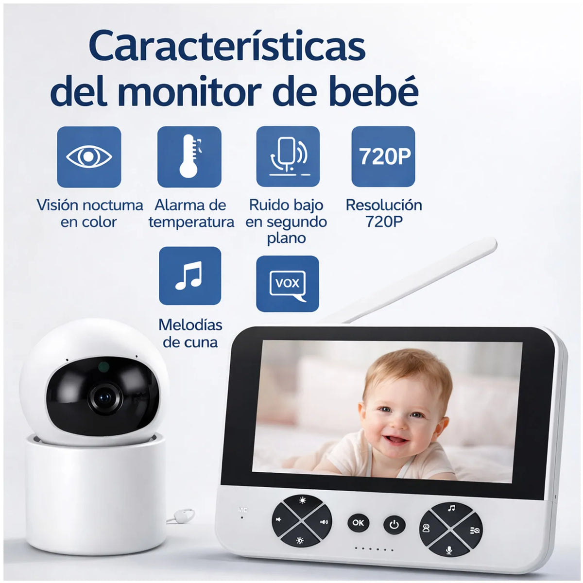 Monitor de Bebé con Cámara y Pantalla 720P